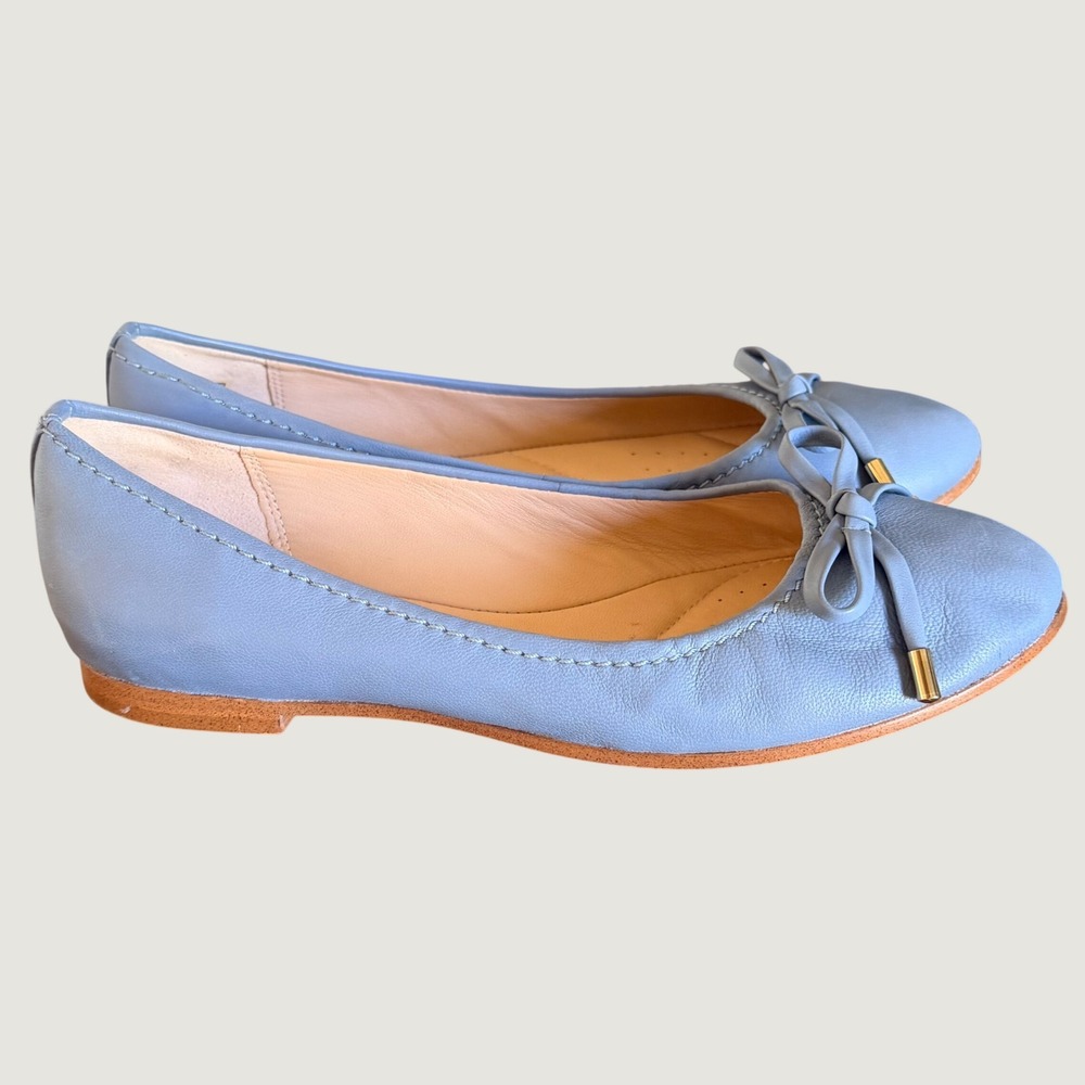Clarks Grace Lily Ballet Flats Womens 6M Blue Leather Classic Bow Professional